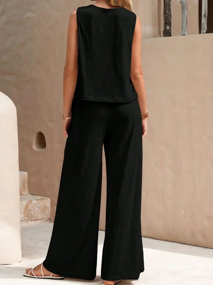 Calista | Women's Sleeveless Top And Wide-Leg Trouser Set