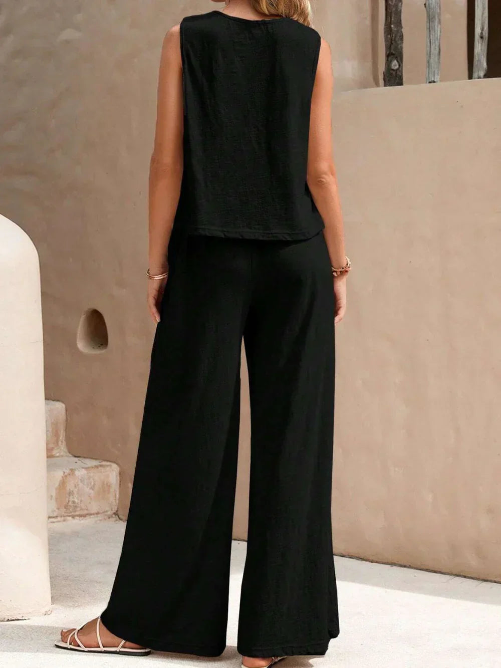 Calista | Women's Sleeveless Top And Wide-Leg Trouser Set